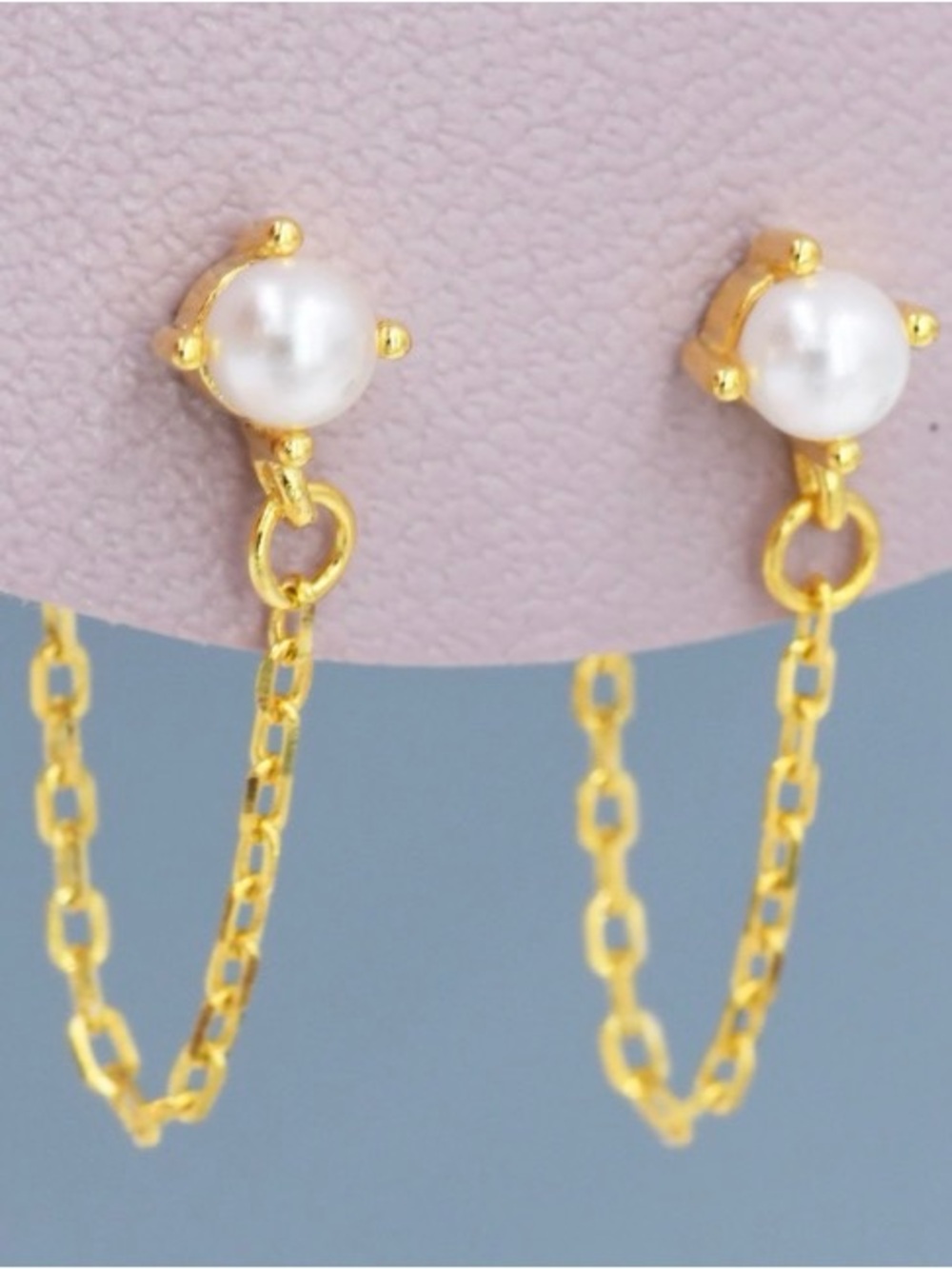 Gold Pearl Chain Drop Earrings - Women Jewelry